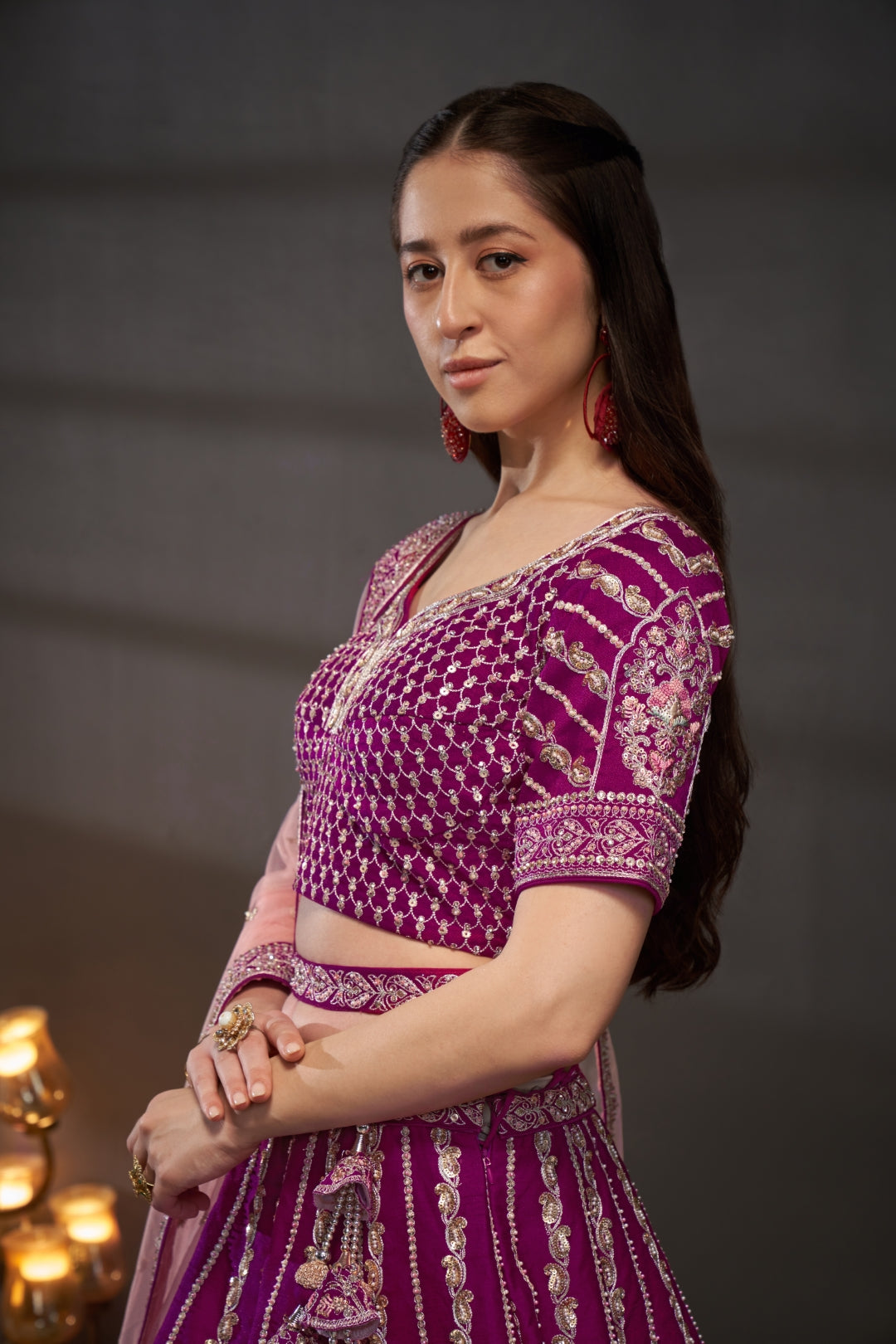Burgundy Pure Silk Bridal Lehenga Choli Dupatta with Moti, Zarkan & Heavy Embroidery ClothsVilla