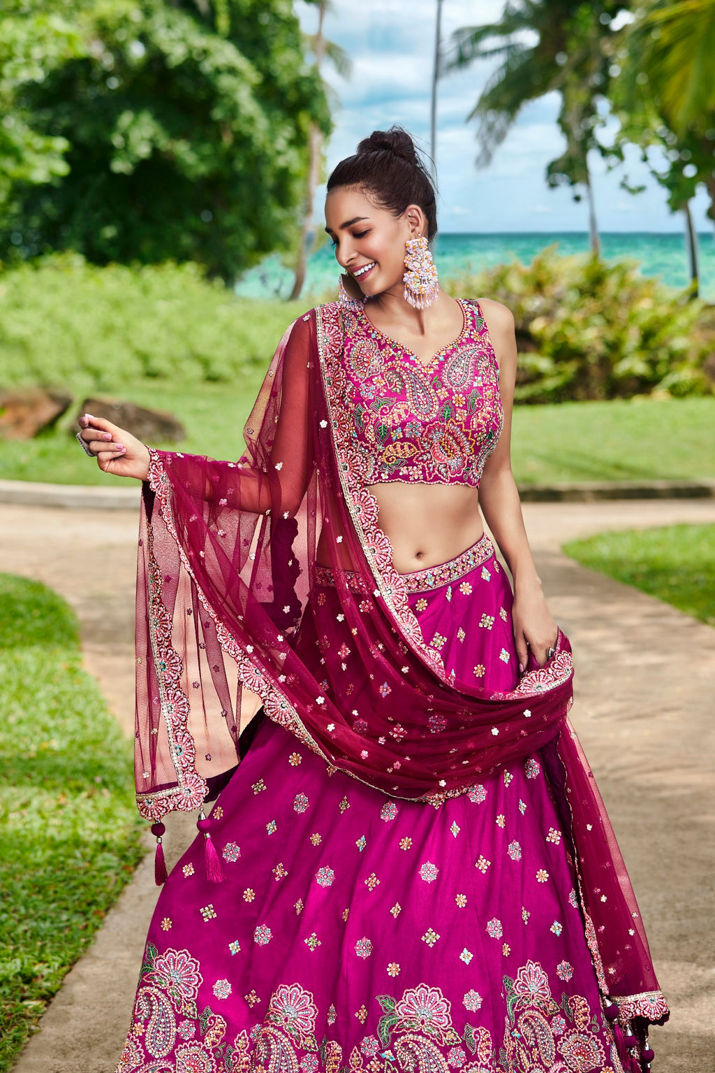Burgundy Satin Silk Sequins and Zarkan embroidery Semi-Stitched Lehenga choli & Dupatta ClothsVilla