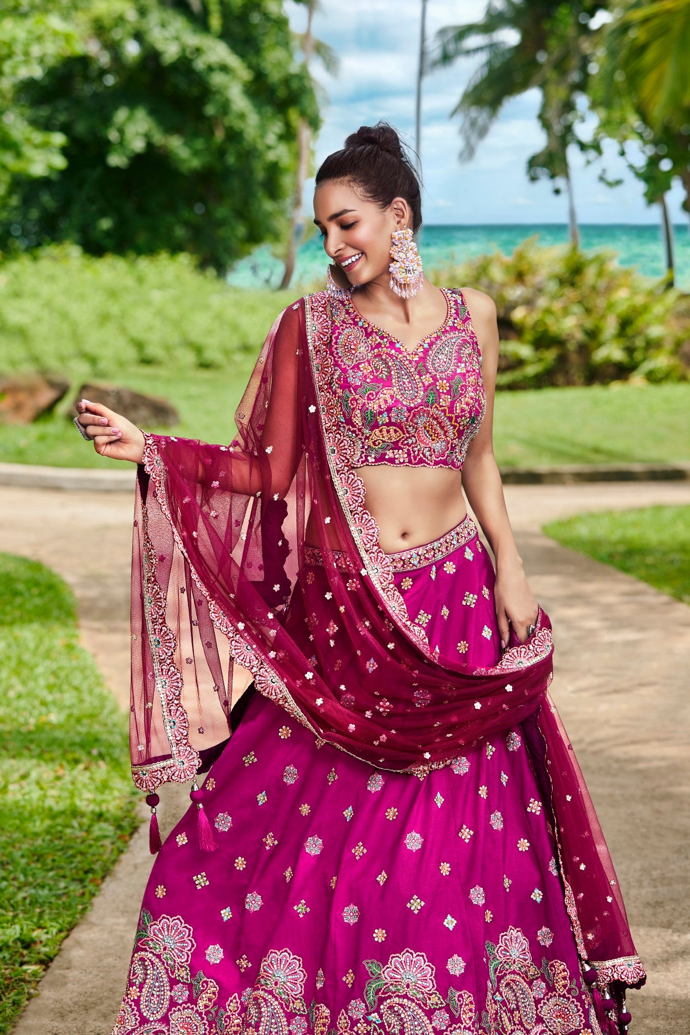 Burgundy Satin Silk Sequins and Zarkan embroidery Semi-Stitched Lehenga choli & Dupatta ClothsVilla