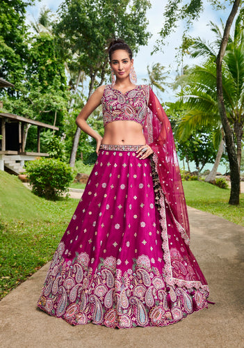 Burgundy Satin Silk Sequins and Zarkan embroidery Semi-Stitched Lehenga choli & Dupatta ClothsVilla