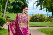 Load image into Gallery viewer, Burgundy Satin Silk Sequins and Zarkan embroidery Semi-Stitched Lehenga choli &amp; Dupatta ClothsVilla