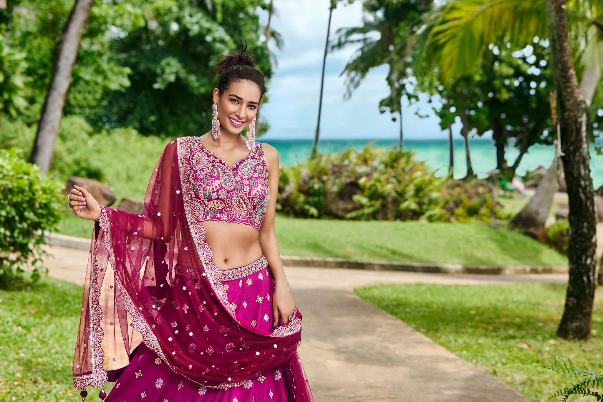 Burgundy Satin Silk Sequins and Zarkan embroidery Semi-Stitched Lehenga choli & Dupatta ClothsVilla