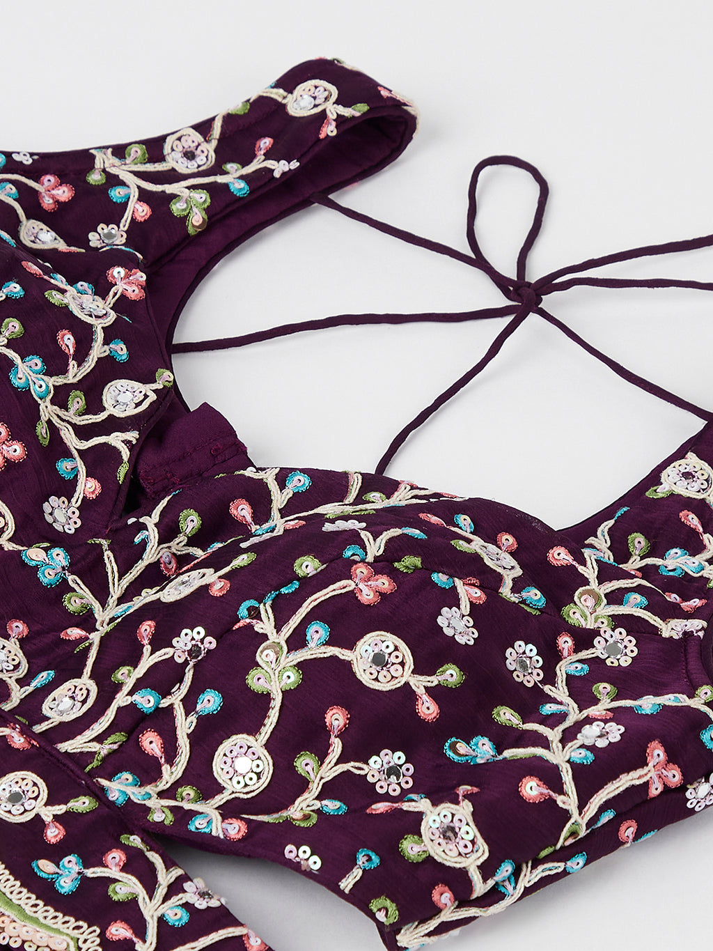 Burgundy Sequin Embroidered Lehenga Choli Set with Mirror Work & Digital Print Dupatta ClothsVilla