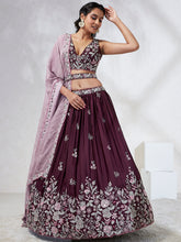 Load image into Gallery viewer, Burgundy Sequined Lehenga Choli Set with Thread Embroidery &amp; Dupatta ClothsVilla