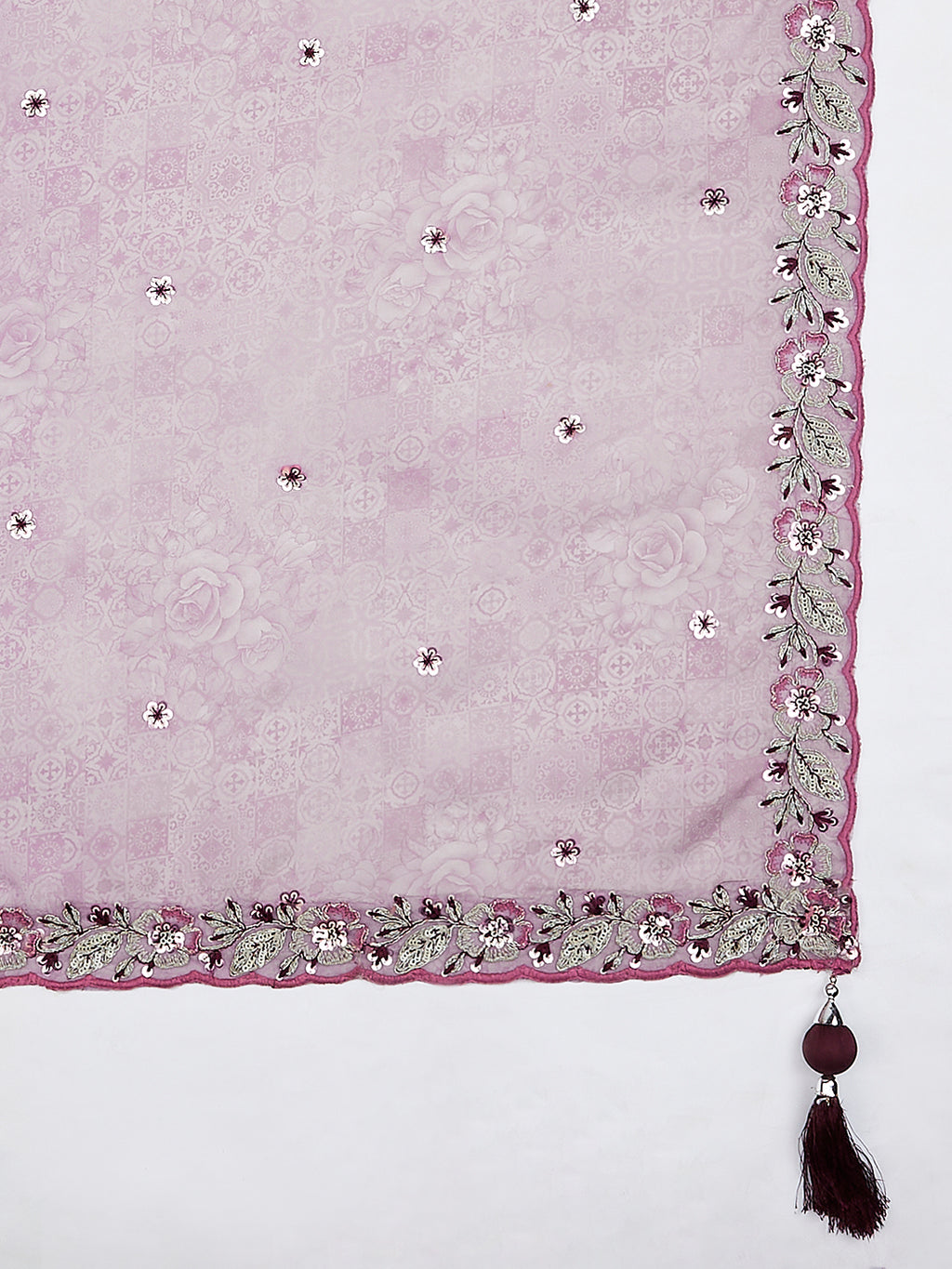 Burgundy Sequined Lehenga Choli Set with Thread Embroidery & Dupatta ClothsVilla
