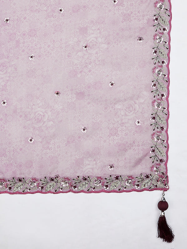 Burgundy Sequined Lehenga Choli Set with Thread Embroidery & Dupatta ClothsVilla
