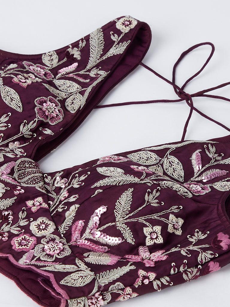 Burgundy Sequined Lehenga Choli Set with Thread Embroidery & Dupatta ClothsVilla
