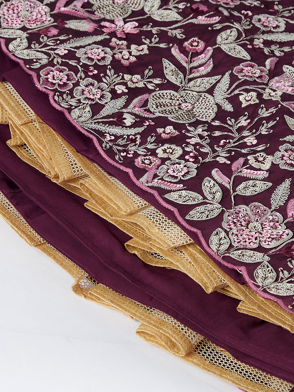 Burgundy Sequined Lehenga Choli Set with Thread Embroidery & Dupatta ClothsVilla