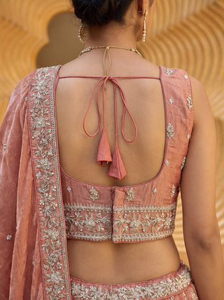 Burnished Rust Chiffon Sequin & Zari Thread Embroidered Lehenga Choli Set Clothsvilla