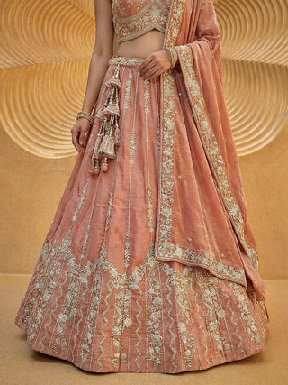 Burnished Rust Chiffon Sequin & Zari Thread Embroidered Lehenga Choli Set Clothsvilla