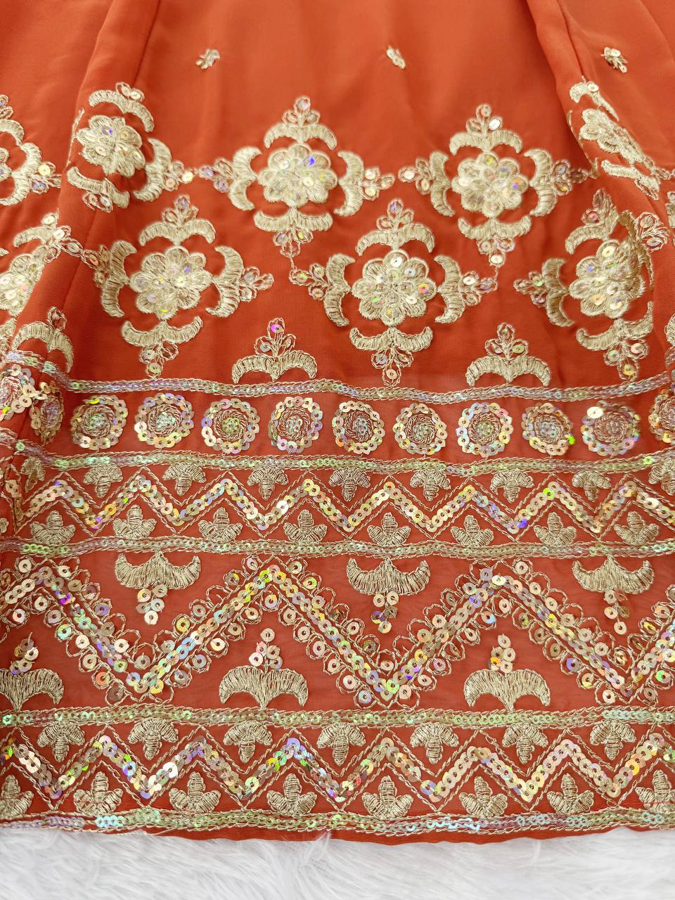 Burnt Orange Elegant Faux Georgette Embroidered Lehenga Choli with Dupatta ClothsVilla