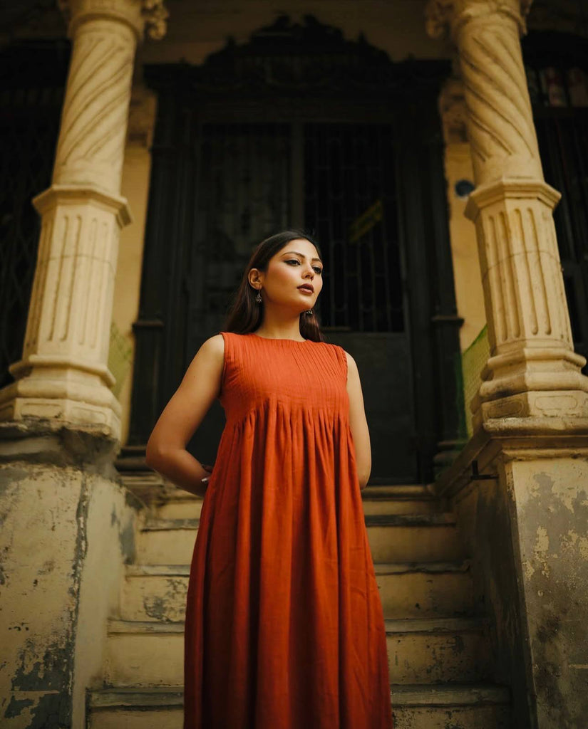 Burnt Orange Magic Slub Cotton Fully Stitched Top & Pant Set – Comfortable & Stylish Ethnic Wear ClothsVilla