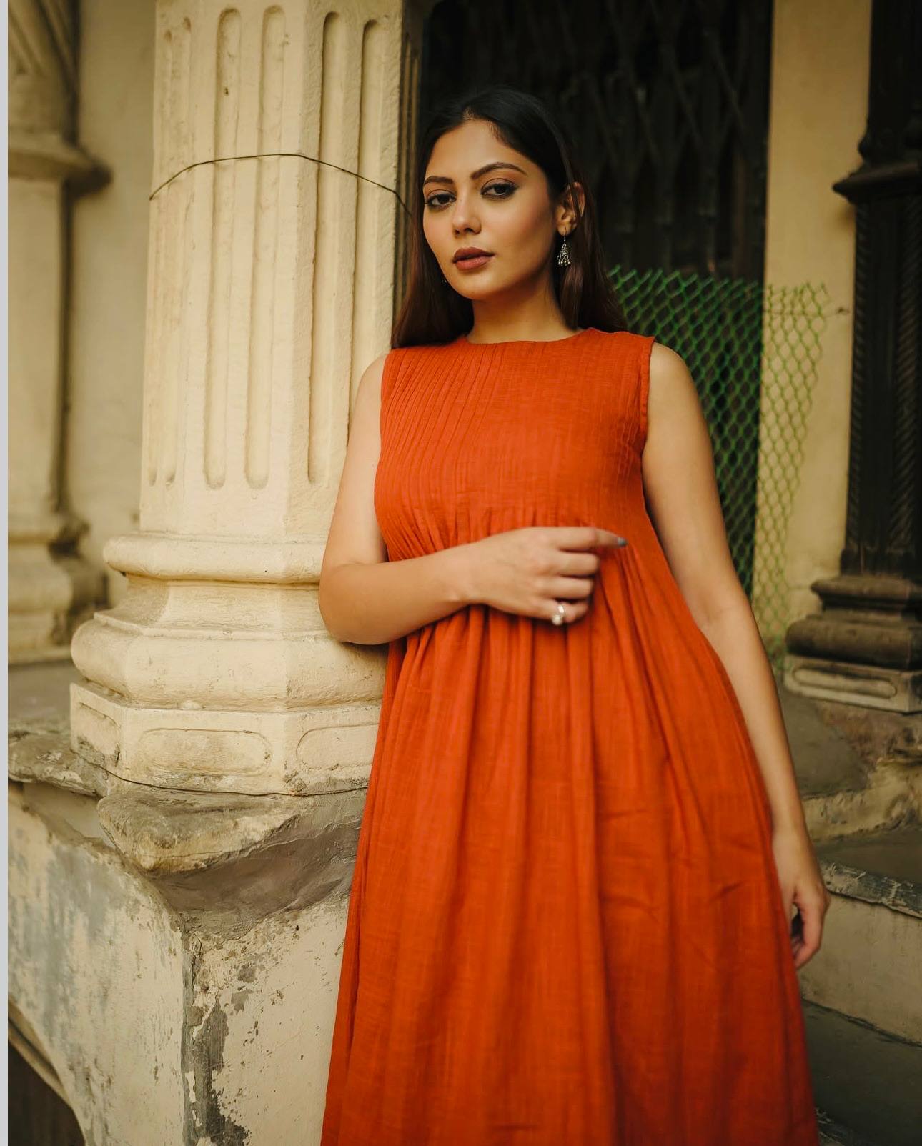 Burnt Orange Magic Slub Cotton Fully Stitched Top & Pant Set – Comfortable & Stylish Ethnic Wear ClothsVilla