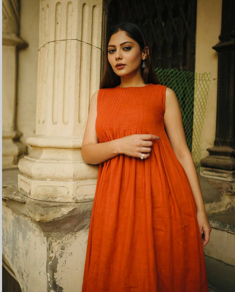 Burnt Orange Magic Slub Cotton Fully Stitched Top & Pant Set – Comfortable & Stylish Ethnic Wear ClothsVilla