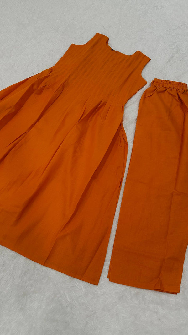 Burnt Orange Magic Slub Cotton Fully Stitched Top & Pant Set – Comfortable & Stylish Ethnic Wear ClothsVilla