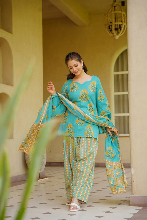 Cambric Cotton Printed Farsi Salwar and Straight Kurti Set Clothsvilla Main image