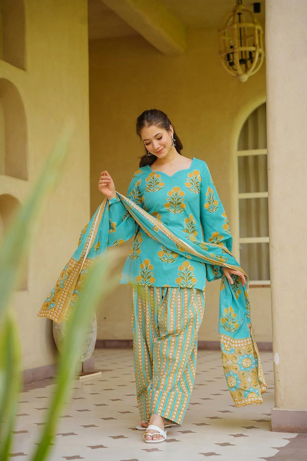 Cambric Cotton Printed Farsi Salwar and Straight Kurti Set Clothsvilla