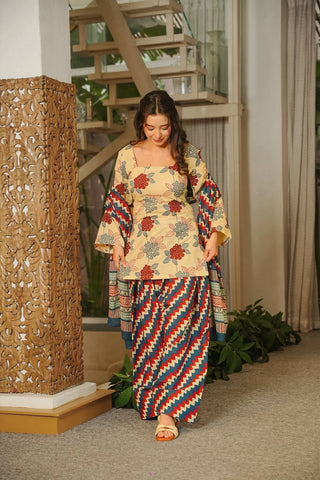 Cambric Cotton Printed Farsi Salwar and Straight Kurti Set Clothsvilla