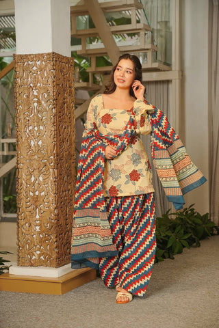 Cambric Cotton Printed Farsi Salwar and Straight Kurti Set Clothsvilla