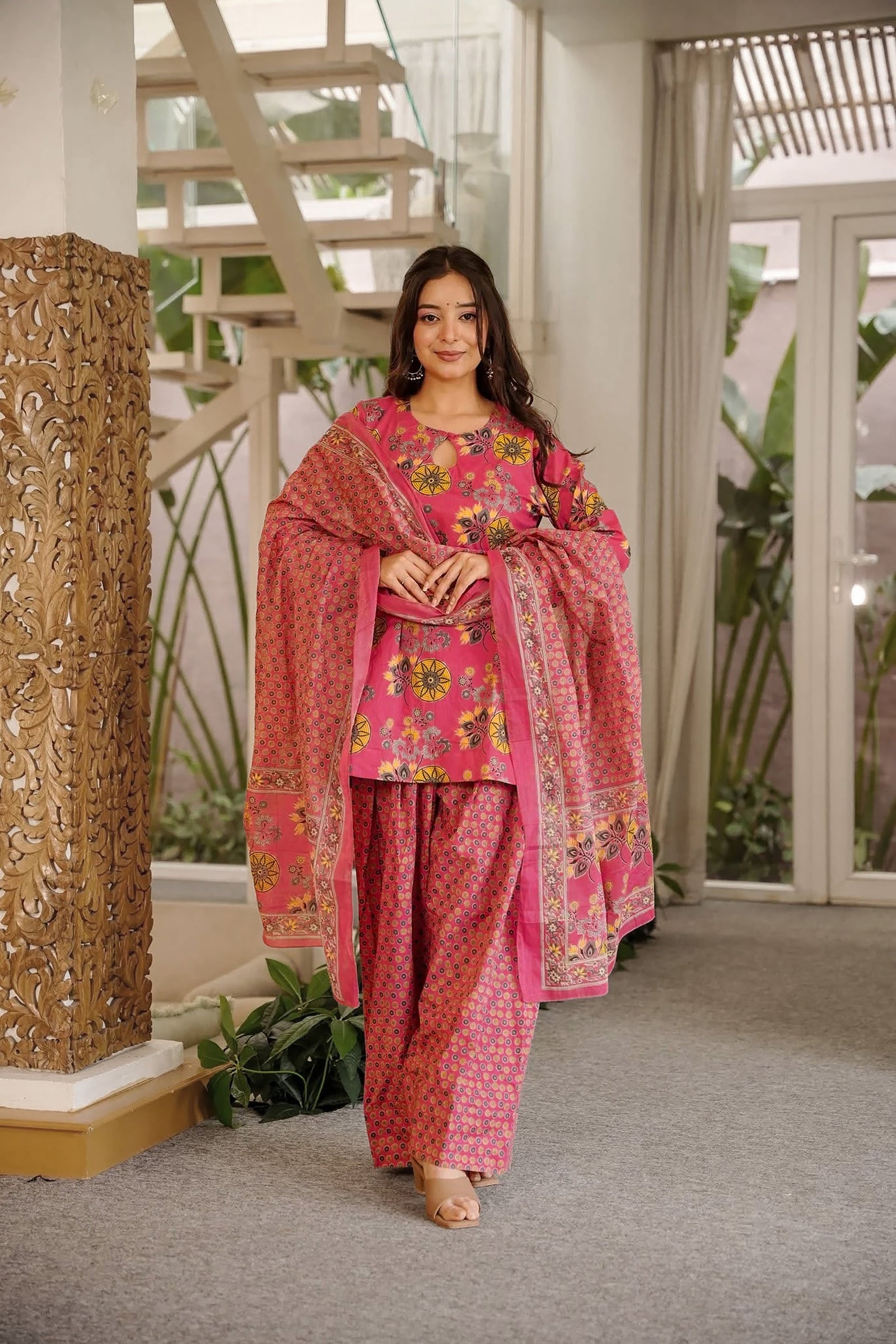 Cambric Cotton Printed Farsi Salwar and Straight Kurti Set Clothsvilla