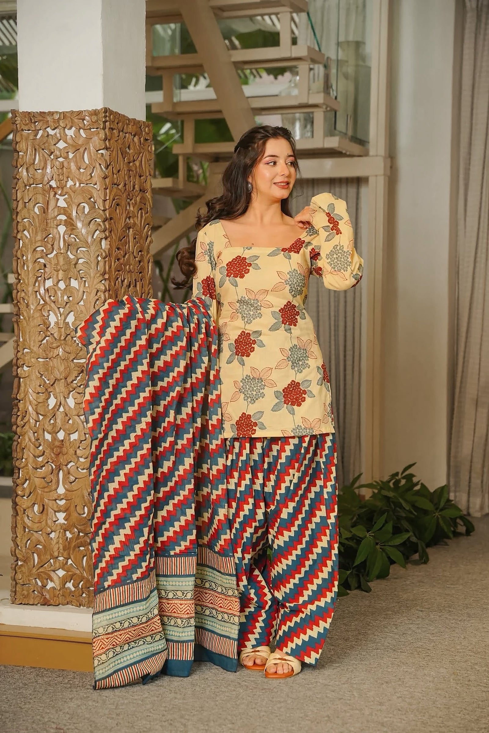 Cambric Cotton Printed Farsi Salwar and Straight Kurti Set Clothsvilla