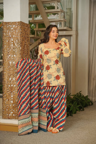 Cambric Cotton Printed Farsi Salwar and Straight Kurti Set Clothsvilla
