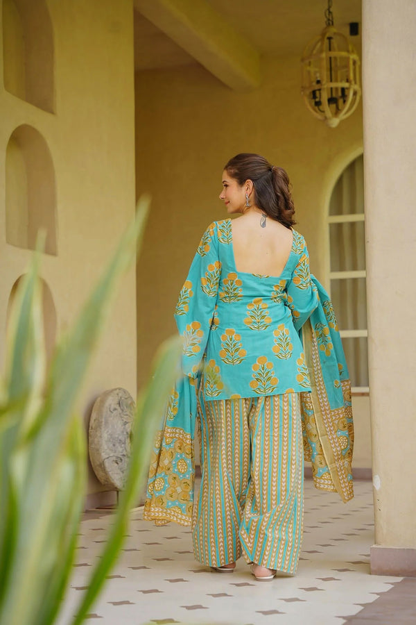 Cambric Cotton Printed Farsi Salwar and Straight Kurti Set Clothsvilla
