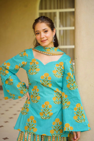 Cambric Cotton Printed Farsi Salwar and Straight Kurti Set Clothsvilla