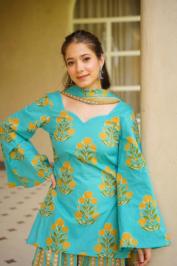 Cambric Cotton Printed Farsi Salwar and Straight Kurti Set Clothsvilla