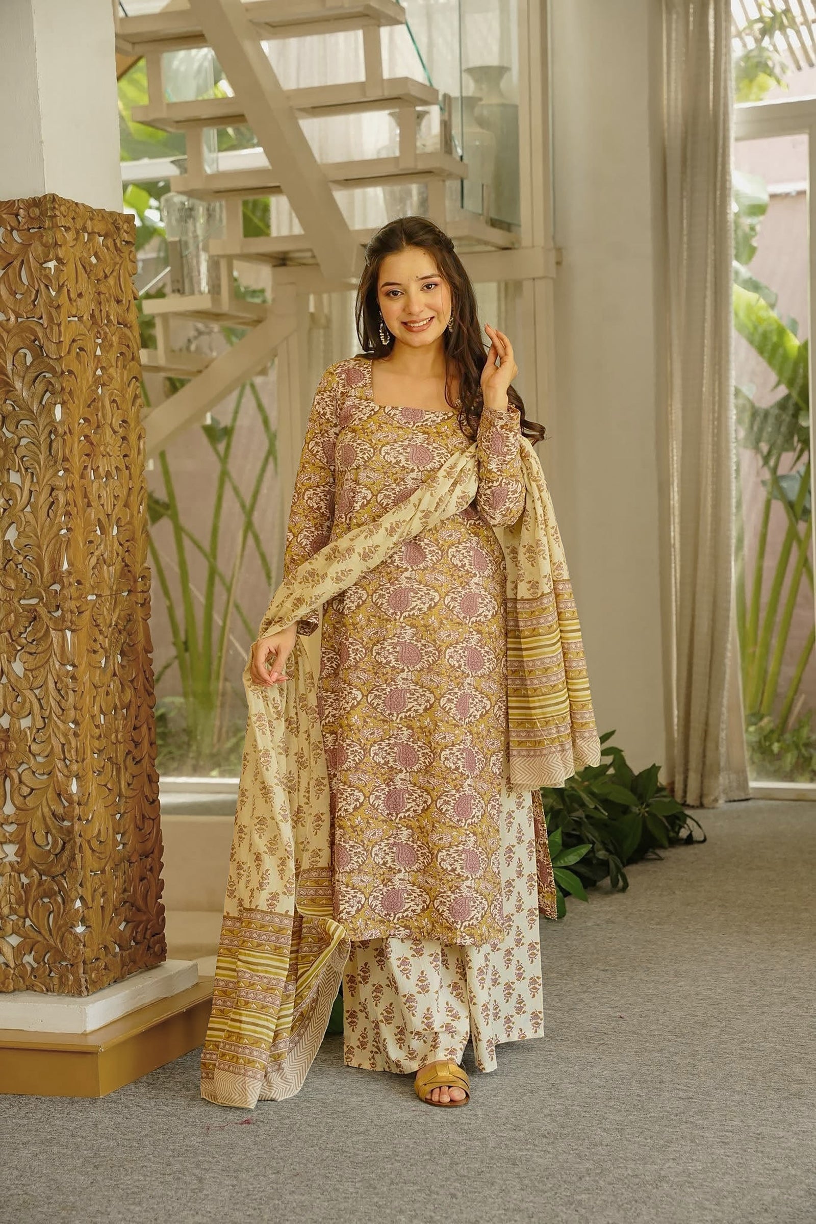 Cambric Cotton Printed Farsi Salwar and Straight Kurti Set Clothsvilla