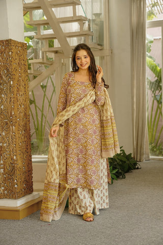 Cambric Cotton Printed Farsi Salwar and Straight Kurti Set Clothsvilla