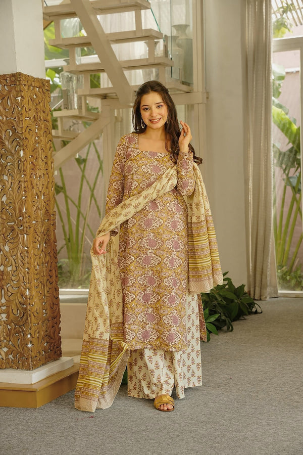 Cambric Cotton Printed Farsi Salwar and Straight Kurti Set Clothsvilla