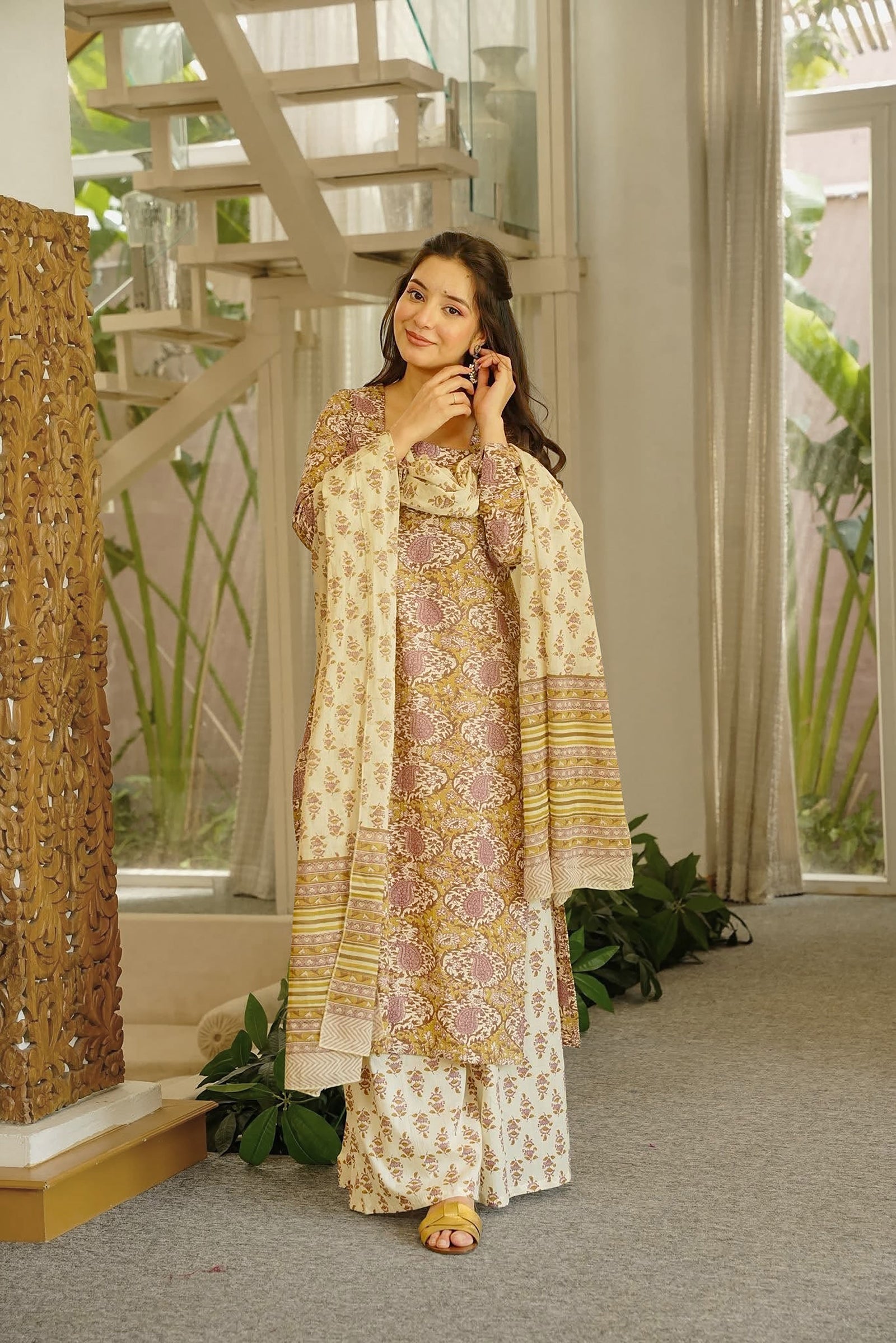 Cambric Cotton Printed Farsi Salwar and Straight Kurti Set Clothsvilla