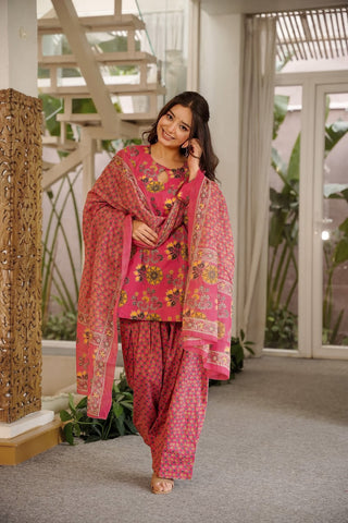Cambric Cotton Printed Farsi Salwar and Straight Kurti Set Clothsvilla