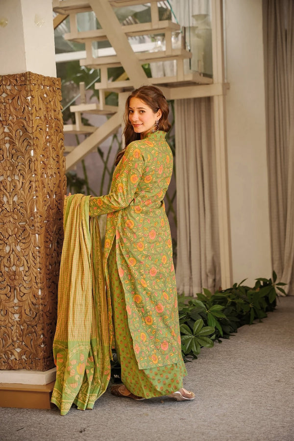 Cambric Cotton Printed Kurta Pant Dupatta Set for Women Clothsvilla