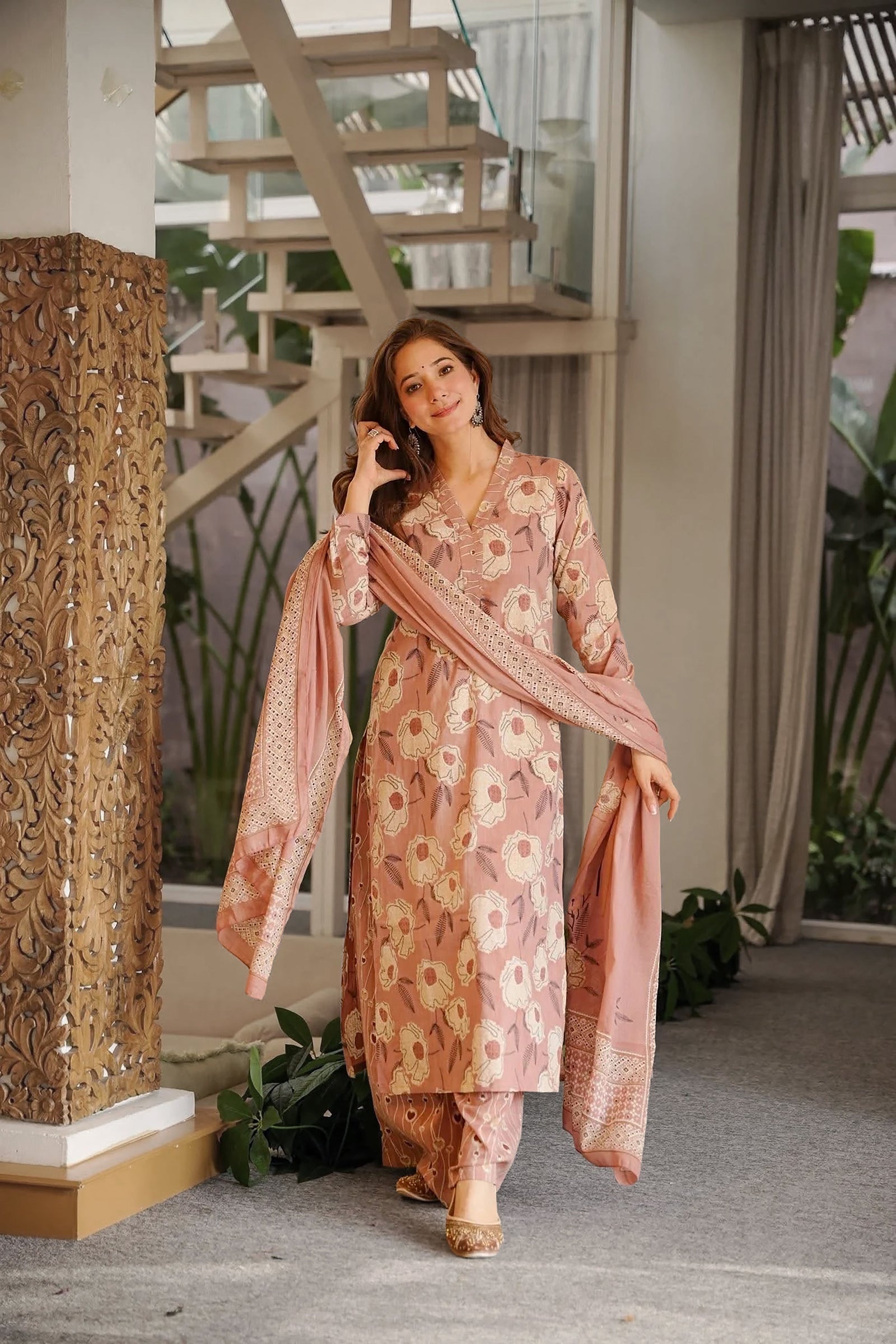 Cambric Cotton Printed Kurta Pant Dupatta Set for Women Clothsvilla