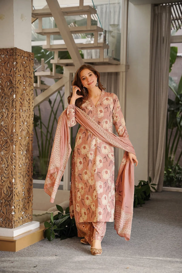 Cambric Cotton Printed Kurta Pant Dupatta Set for Women Clothsvilla