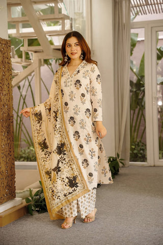 Cambric Cotton Printed Kurta Pant Dupatta Set for Women Clothsvilla