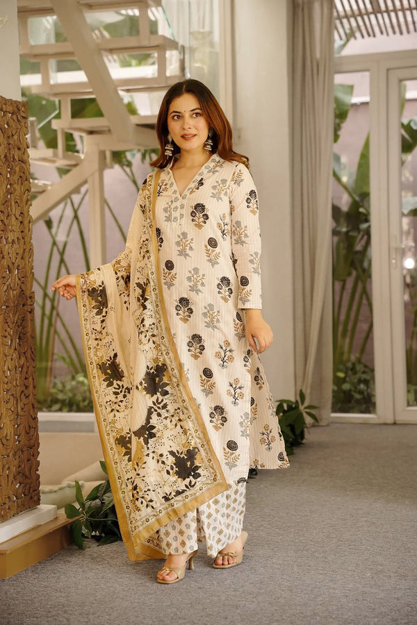 Cambric Cotton Printed Kurta Pant Dupatta Set for Women Clothsvilla