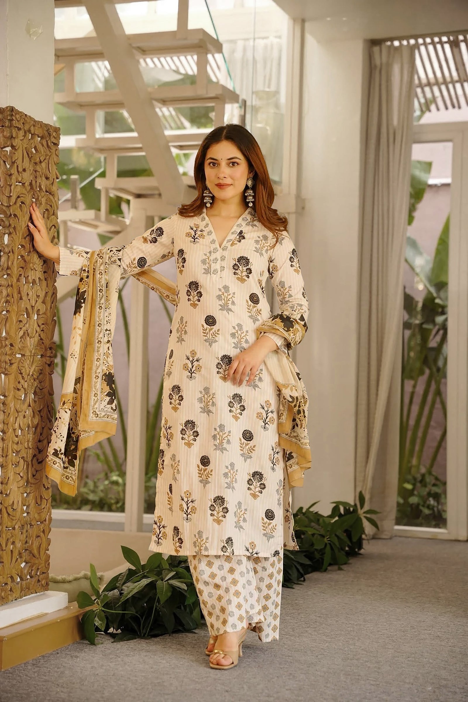 Cambric Cotton Printed Kurta Pant Dupatta Set for Women Clothsvilla