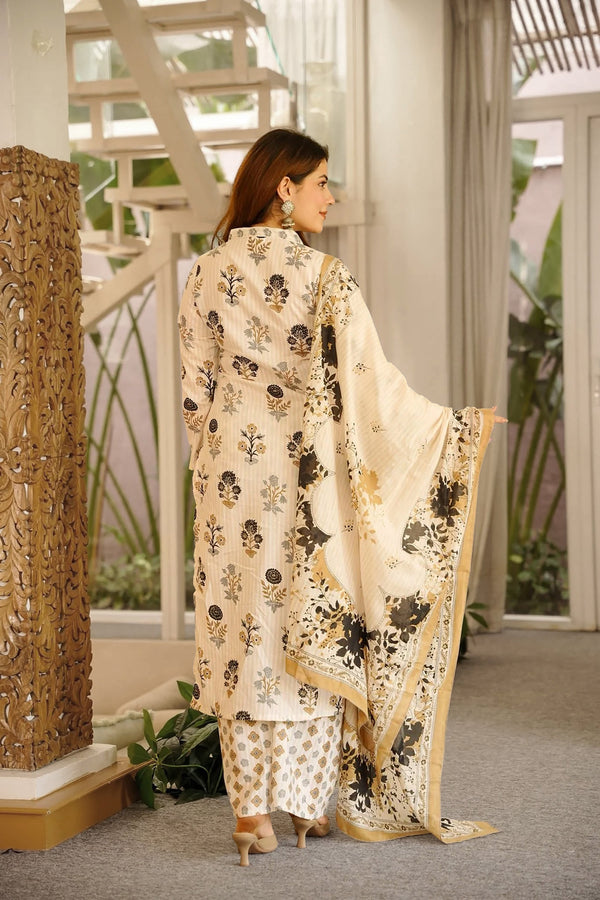Cambric Cotton Printed Kurta Pant Dupatta Set for Women Clothsvilla