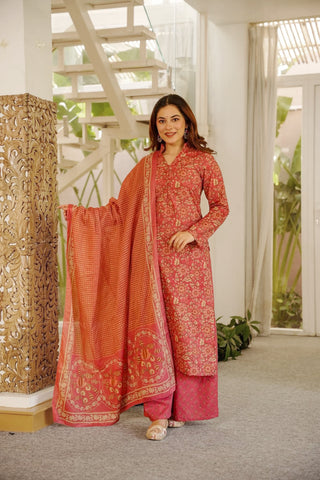 Cambric Cotton Printed Kurta Pant Dupatta Set for Women Clothsvilla