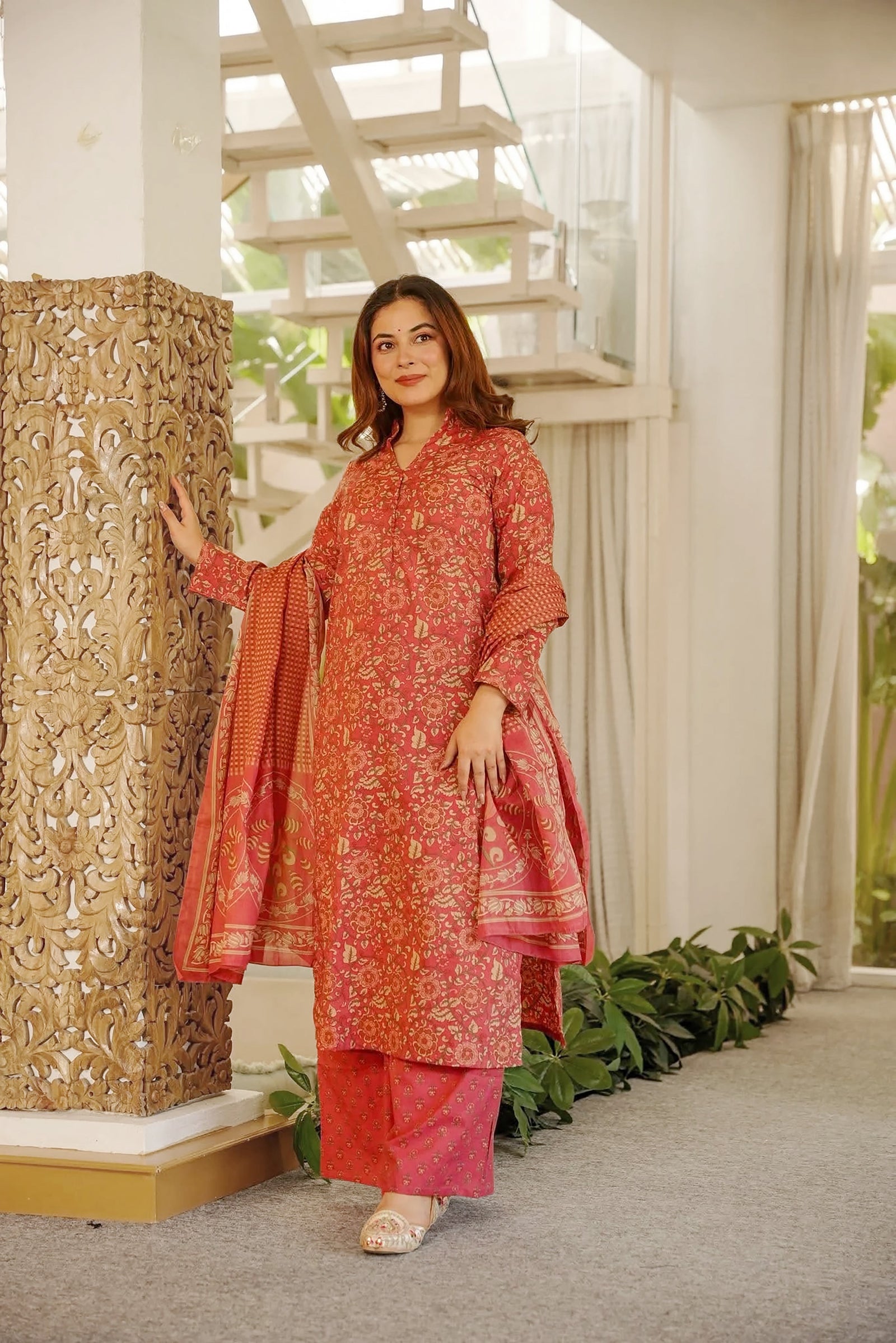 Cambric Cotton Printed Kurta Pant Dupatta Set for Women Clothsvilla