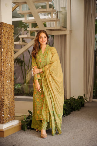 Cambric Cotton Printed Kurta Pant Dupatta Set for Women Clothsvilla