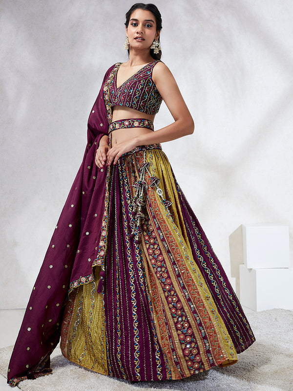 Captivating Burgundy Chiffon Lehenga Choli Set with Sequinned Embroidery and Position Print ClothsVilla