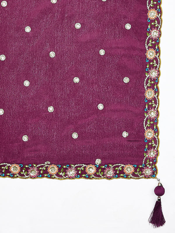 Captivating Burgundy Chiffon Lehenga Choli Set with Sequinned Embroidery and Position Print ClothsVilla