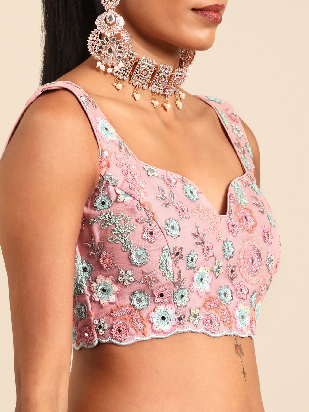 Captivating Coral Pink Net Lehenga Choli Set with Mirror Work and Sequins ClothsVilla