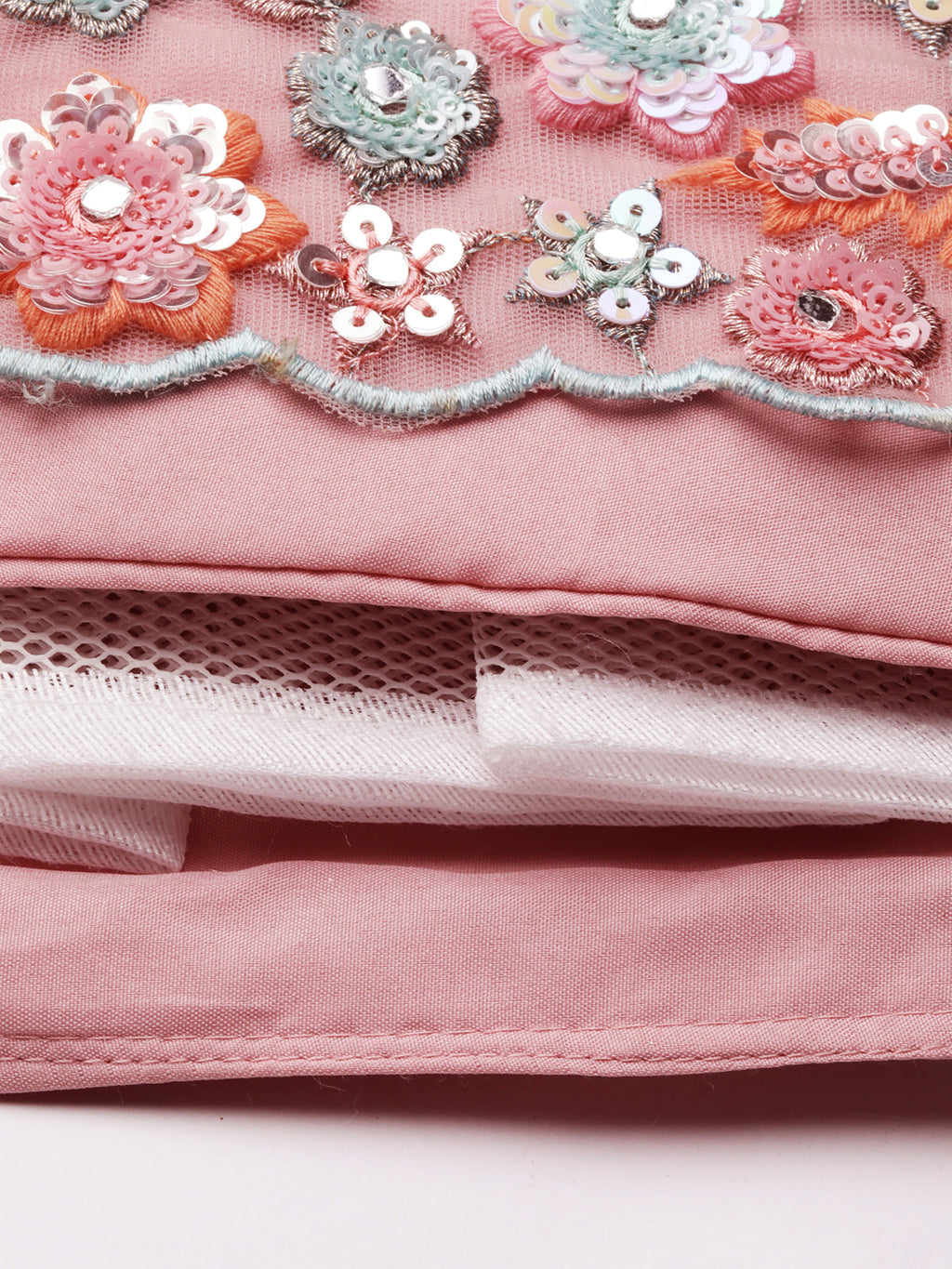 Captivating Coral Pink Net Lehenga Choli Set with Mirror Work and Sequins ClothsVilla