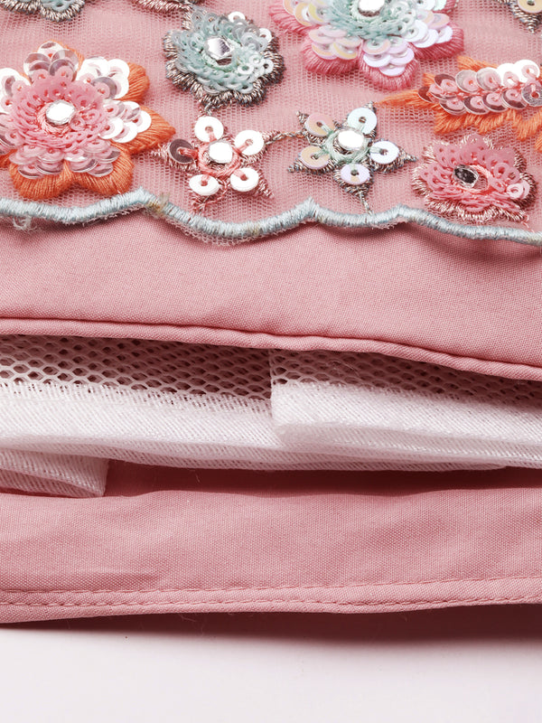 Captivating Coral Pink Net Lehenga Choli Set with Mirror Work and Sequins ClothsVilla