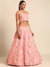 Load image into Gallery viewer, Captivating Coral Pink Net Lehenga Choli Set with Zardosi Embroidery ClothsVilla